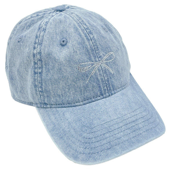 BHC410228 Small Rhinestone Bow Denim Baseball Cap - MiMi Wholesale