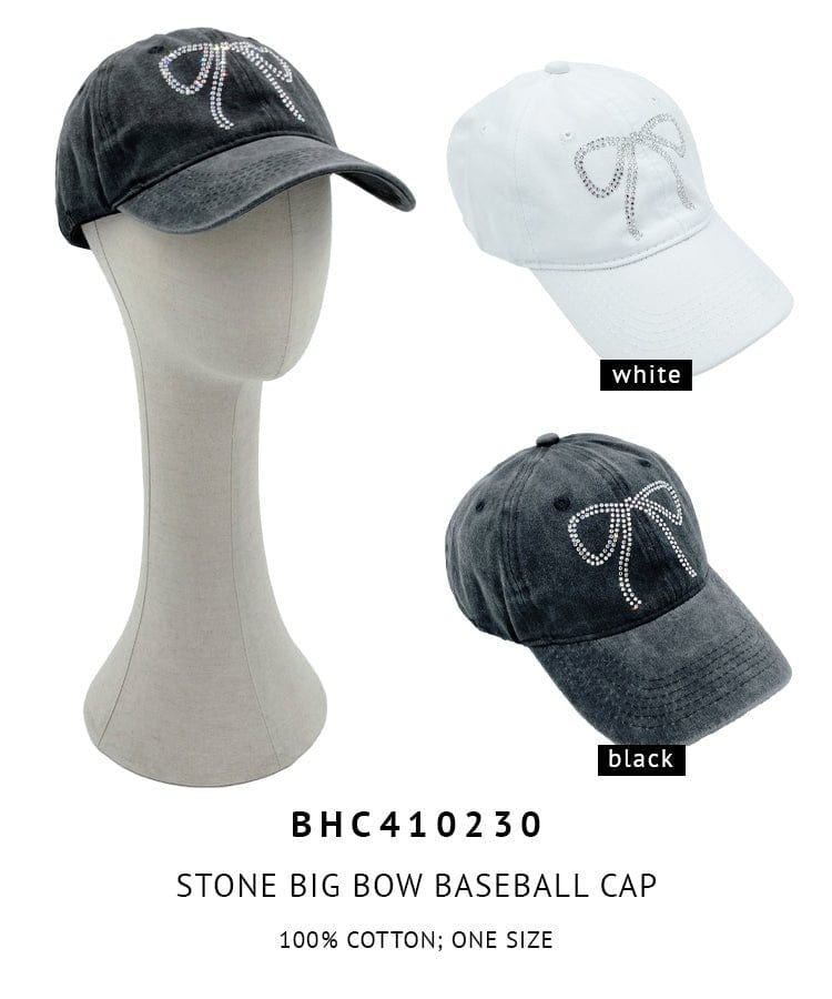 BHC410230 Large Rhinestone Bow Baseball Cap - MiMi Wholesale