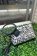 BP204LF Leopard Fur Cuff Handle Tassel/Wristlet Clutch - MiMi Wholesale