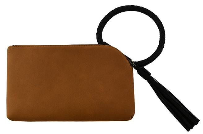 BP204SU Faux Suede Cuff Handle Tassel Wristlet/Clutch - MiMi Wholesale