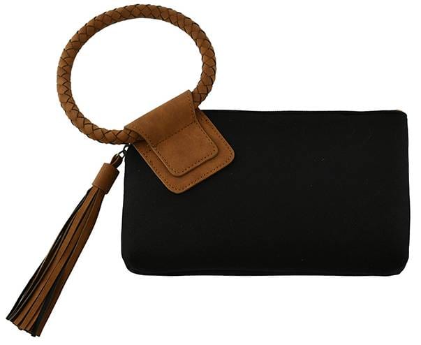 BP204SU Faux Suede Cuff Handle Tassel Wristlet/Clutch - MiMi Wholesale
