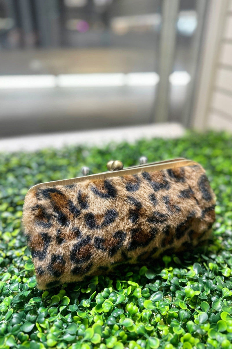 BP208LF Leopard Faux Fur Kiss Lock Clutch - MiMi Wholesale