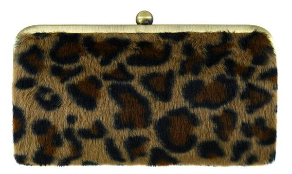 BP208LF Leopard Faux Fur Kiss Lock Clutch - MiMi Wholesale