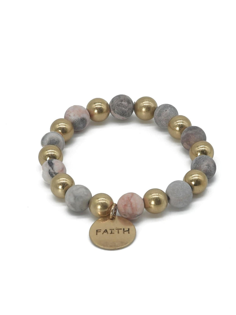 CB2130 Faith Charm Semi Precious Bracelet - MiMi Wholesale