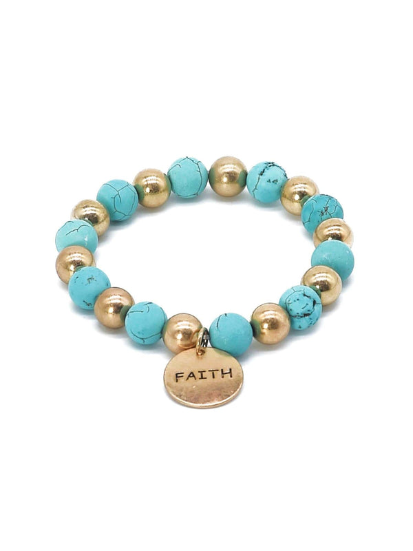 CB2130 Faith Charm Semi Precious Bracelet - MiMi Wholesale