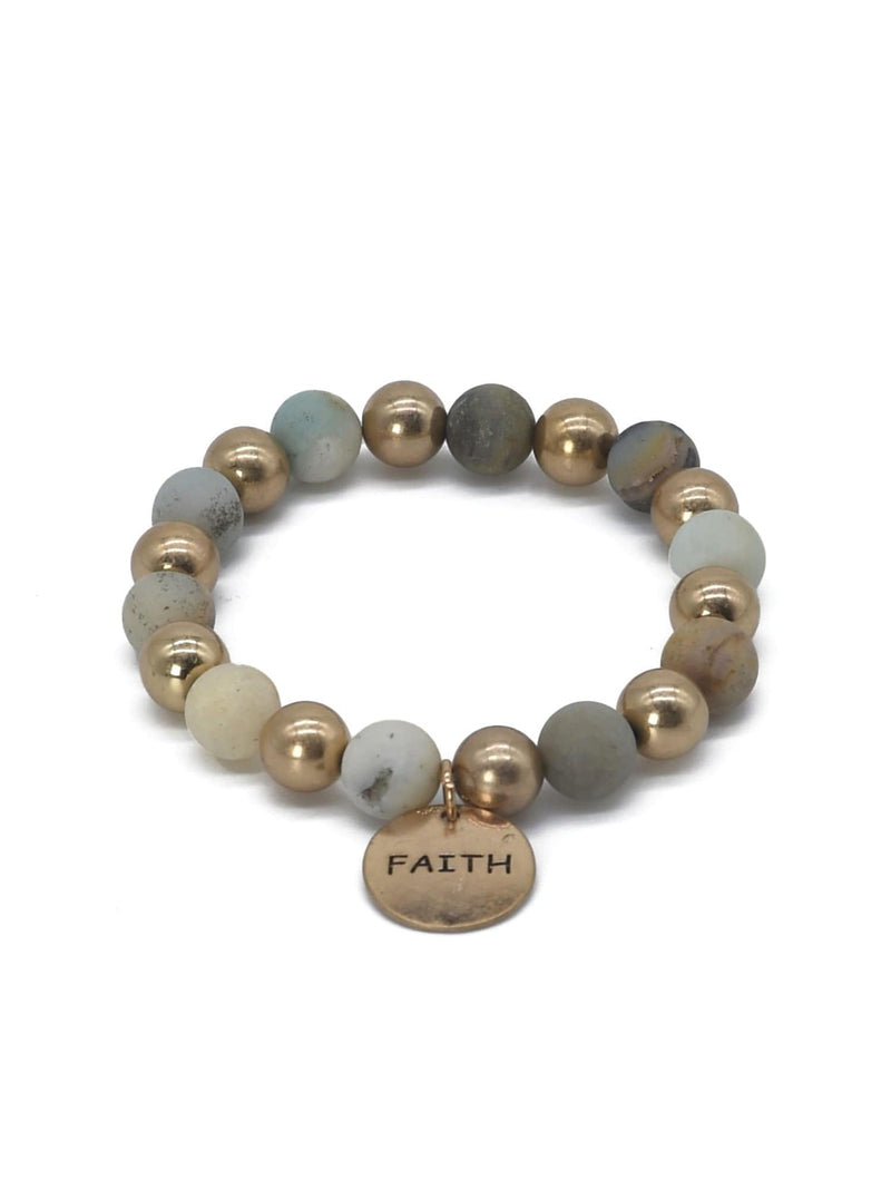 CB2130 Faith Charm Semi Precious Bracelet - MiMi Wholesale