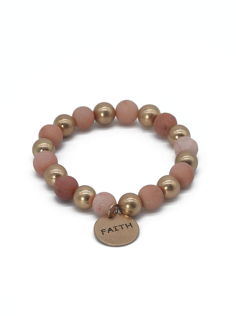 CB2130 Faith Charm Semi Precious Bracelet - MiMi Wholesale