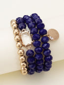 CB2143 Multi Crystal Coin Charm Bracelet Set - MiMi Wholesale