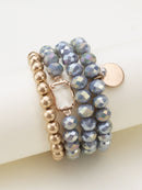 CB2143 Multi Crystal Coin Charm Bracelet Set - MiMi Wholesale