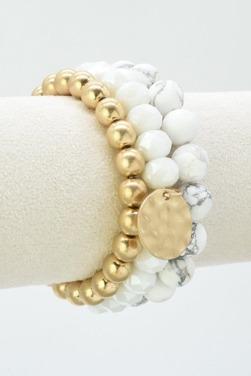 CB2145 Mix Beads 3 Layered Stretch Bracelet Set - MiMi Wholesale