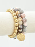CB2145 Mix Beads 3 Layered Stretch Bracelet Set - MiMi Wholesale