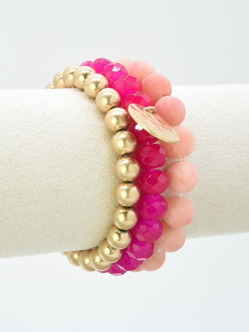 CB2145 Mix Beads 3 Layered Stretch Bracelet Set - MiMi Wholesale