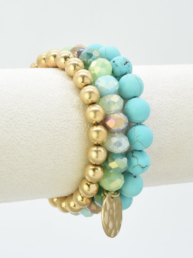 CB2145 Mix Beads 3 Layered Stretch Bracelet Set - MiMi Wholesale