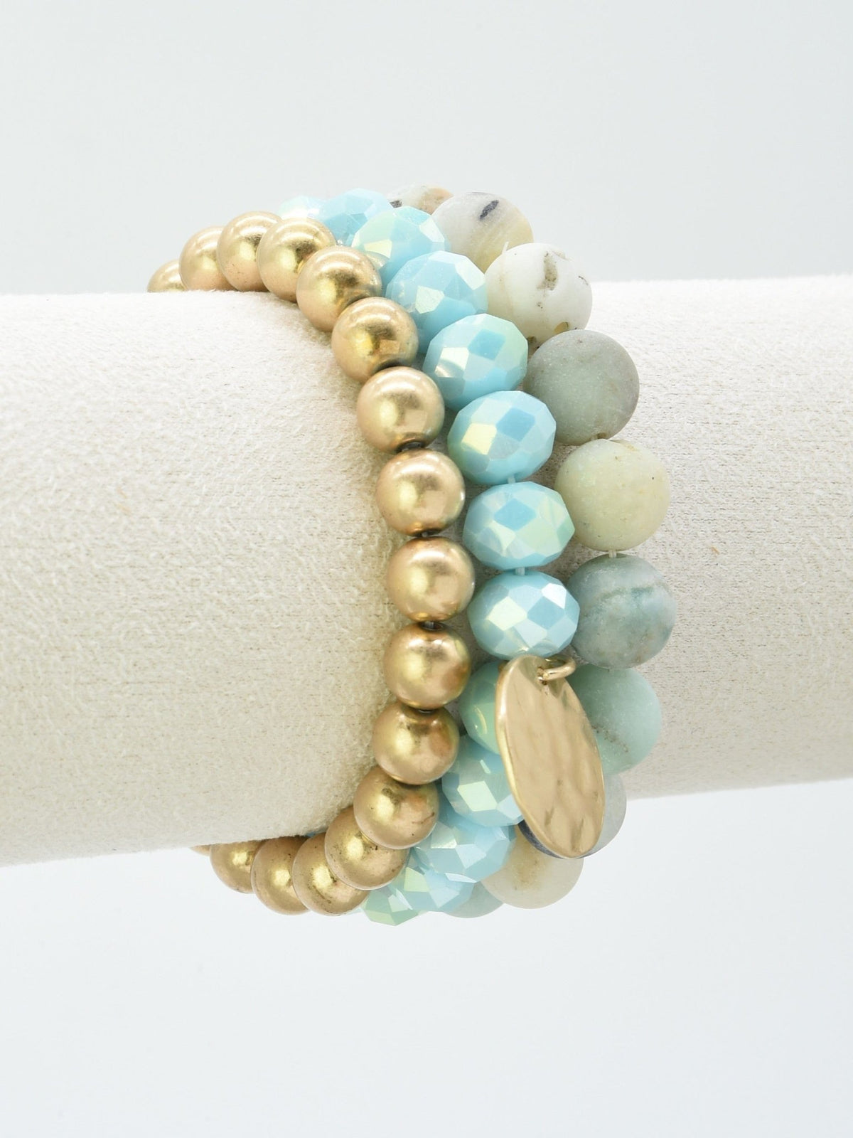 CB2145 Mix Beads 3 Layered Stretch Bracelet Set - MiMi Wholesale