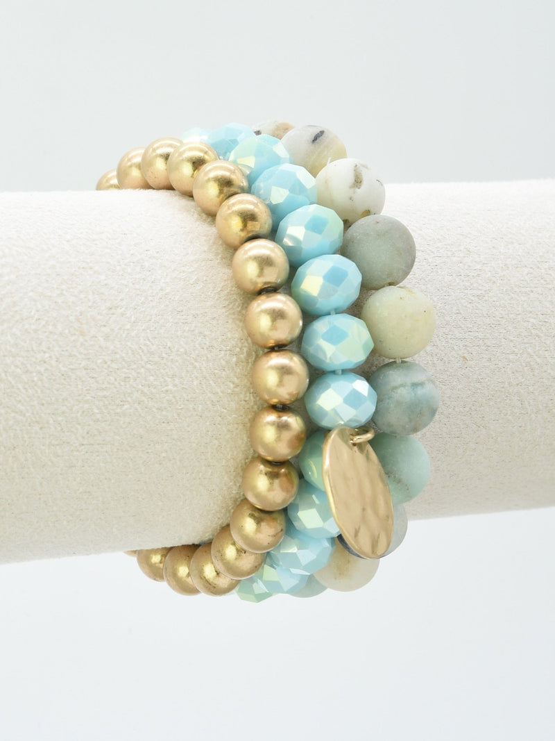 CB2145 Mix Beads 3 Layered Stretch Bracelet Set - MiMi Wholesale