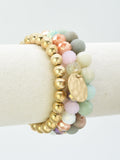 CB2145 Mix Beads 3 Layered Stretch Bracelet Set - MiMi Wholesale
