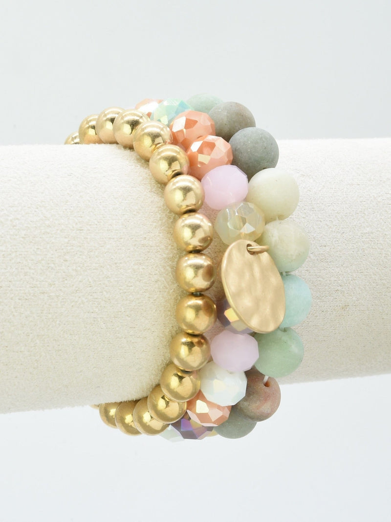 CB2145 Mix Beads 3 Layered Stretch Bracelet Set - MiMi Wholesale