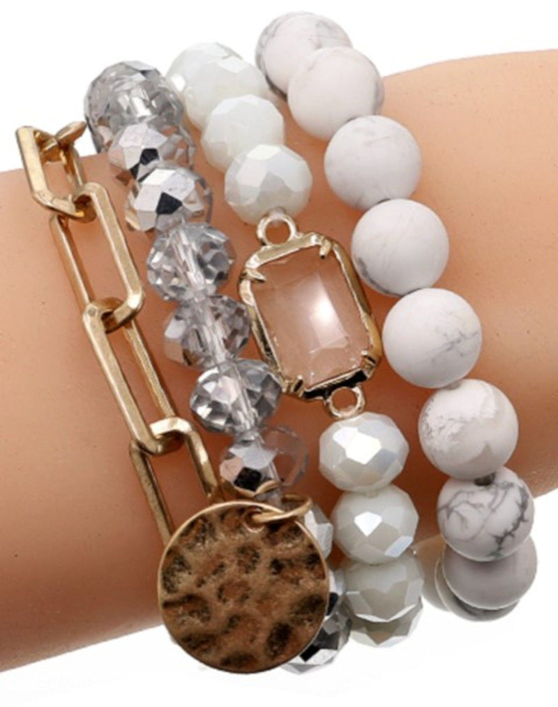 CB2156 Multi Stone Crystal Beaded Bracelet Set - MiMi Wholesale
