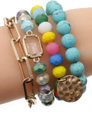 CB2156 Multi Stone Crystal Beaded Bracelet Set - MiMi Wholesale