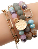 CB2156 Multi Stone Crystal Beaded Bracelet Set - MiMi Wholesale
