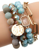 CB2156 Multi Stone Crystal Beaded Bracelet Set - MiMi Wholesale