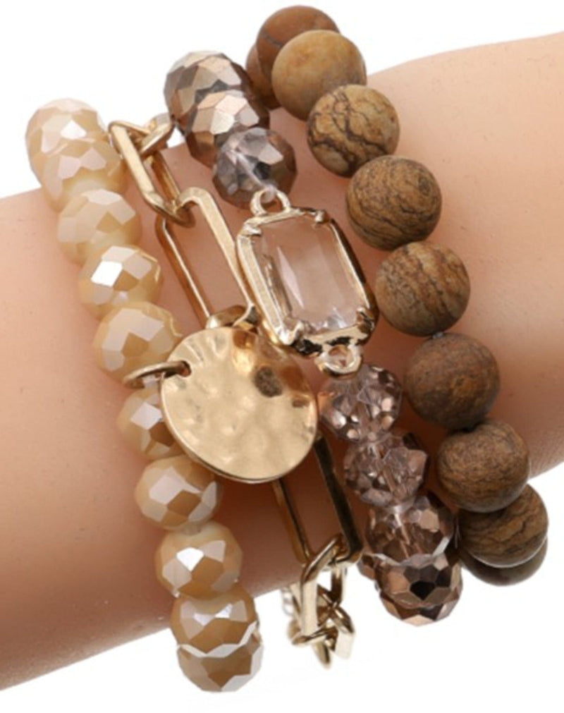 CB2156 Multi Stone Crystal Beaded Bracelet Set - MiMi Wholesale