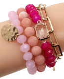 CB2156 Multi Stone Crystal Beaded Bracelet Set - MiMi Wholesale