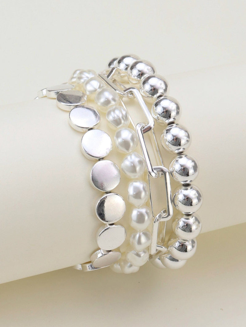 CB2162 Pearl, CCB and Chain Bracelet Set - MiMi Wholesale