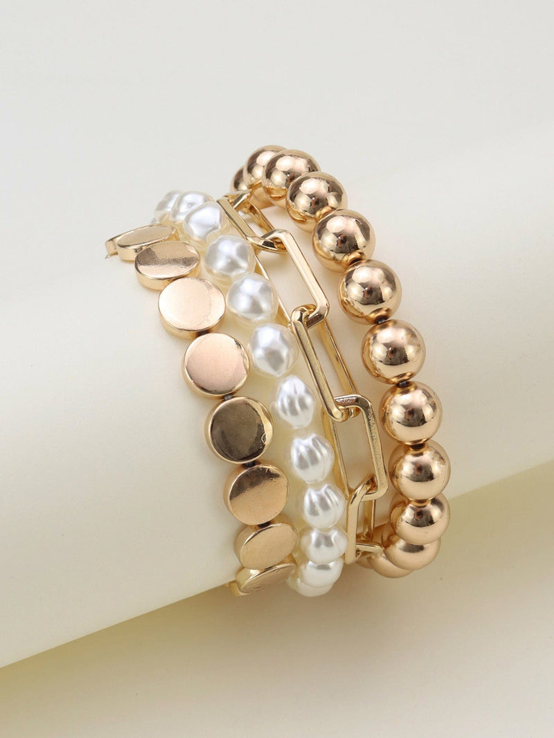 CB2162 Pearl, CCB and Chain Bracelet Set - MiMi Wholesale