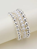 CB2164 Pearl Bead Metal Link Bracelet Set - MiMi Wholesale