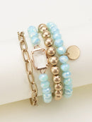CB2169 Metallic And Faceted Beaded Bracelet Set - MiMi Wholesale
