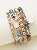 CB2169 Metallic And Faceted Beaded Bracelet Set - MiMi Wholesale