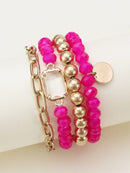CB2169 Metallic And Faceted Beaded Bracelet Set - MiMi Wholesale