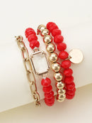 CB2169 Metallic And Faceted Beaded Bracelet Set - MiMi Wholesale