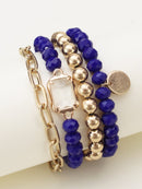 CB2169 Metallic And Faceted Beaded Bracelet Set - MiMi Wholesale
