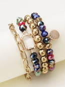 CB2169 Metallic And Faceted Beaded Bracelet Set - MiMi Wholesale