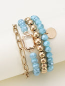 CB2169 Metallic And Faceted Beaded Bracelet Set - MiMi Wholesale