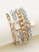 CB2169 Metallic And Faceted Beaded Bracelet Set - MiMi Wholesale
