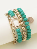 CB2169 Metallic And Faceted Beaded Bracelet Set - MiMi Wholesale