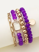 CB2169 Metallic And Faceted Beaded Bracelet Set - MiMi Wholesale