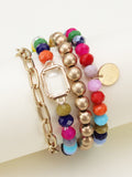 CB2169 Metallic And Faceted Beaded Bracelet Set - MiMi Wholesale