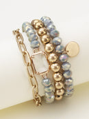 CB2169 Metallic And Faceted Beaded Bracelet Set - MiMi Wholesale