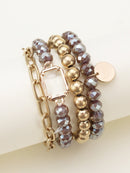CB2169 Metallic And Faceted Beaded Bracelet Set - MiMi Wholesale