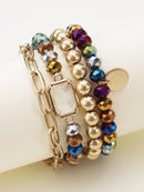 CB2169 Metallic And Faceted Beaded Bracelet Set - MiMi Wholesale