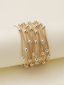 CB2175 Metallic Beads And Coils Bracelet Set - MiMi Wholesale
