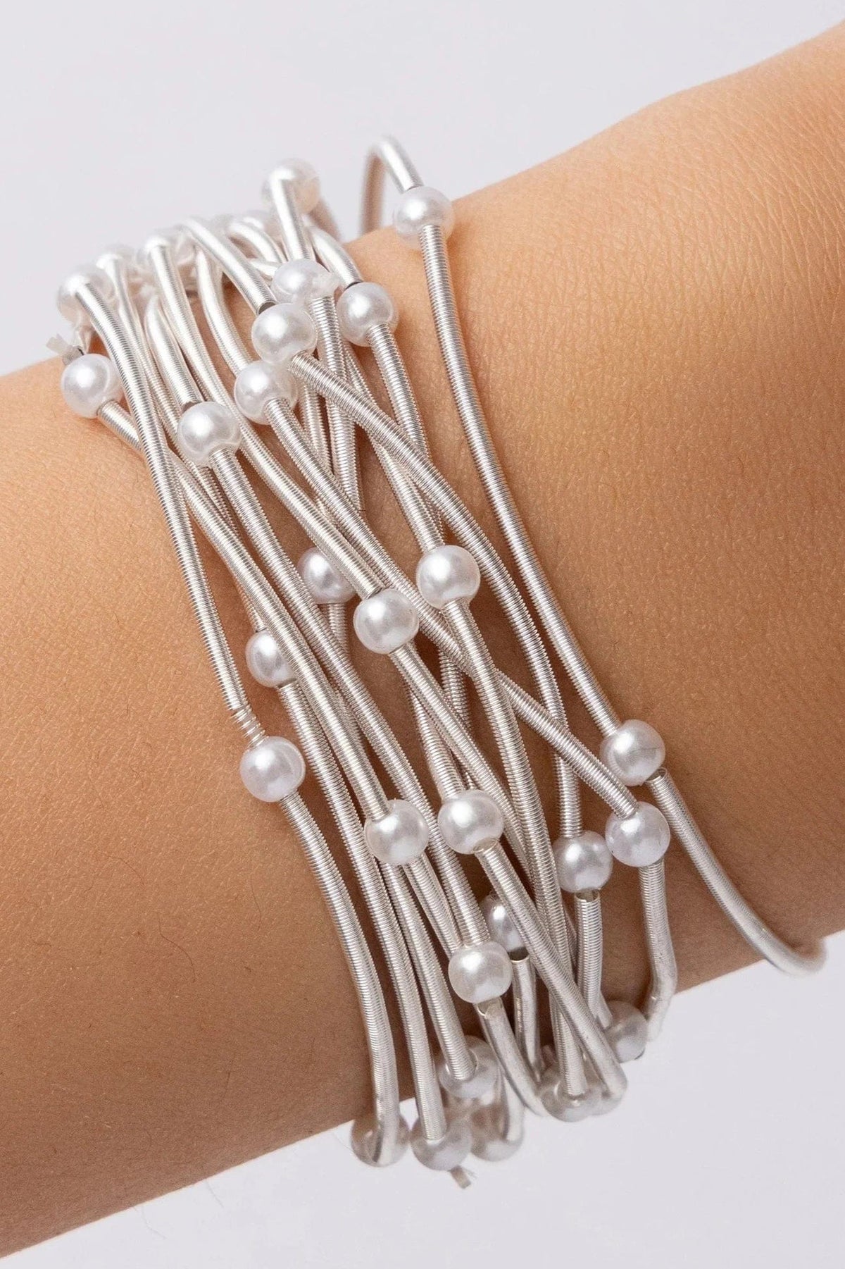 CB2179 Multi Strand Coil Bracelet with Pearl - MiMi Wholesale