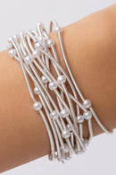 CB2179 Multi Strand Coil Bracelet with Pearl - MiMi Wholesale