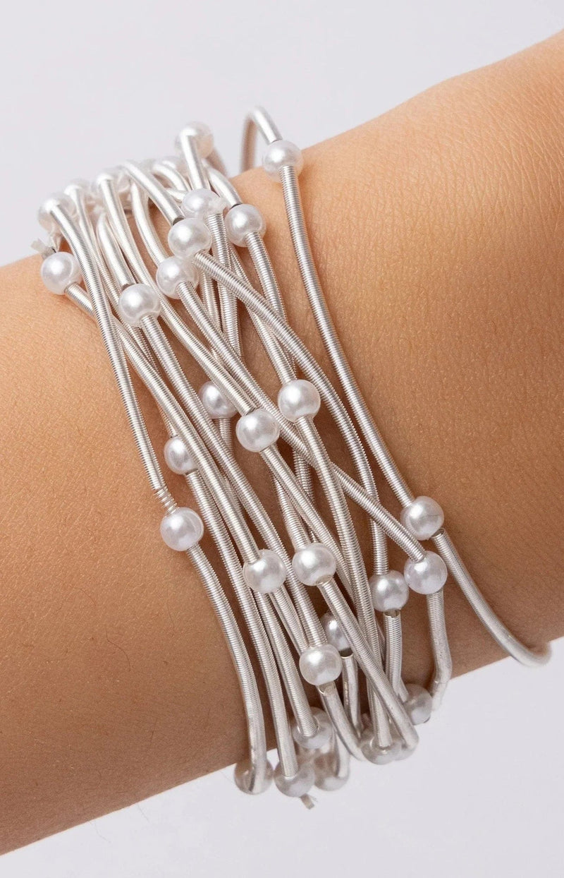 CB2179 Multi Strand Coil Bracelet with Pearl - MiMi Wholesale