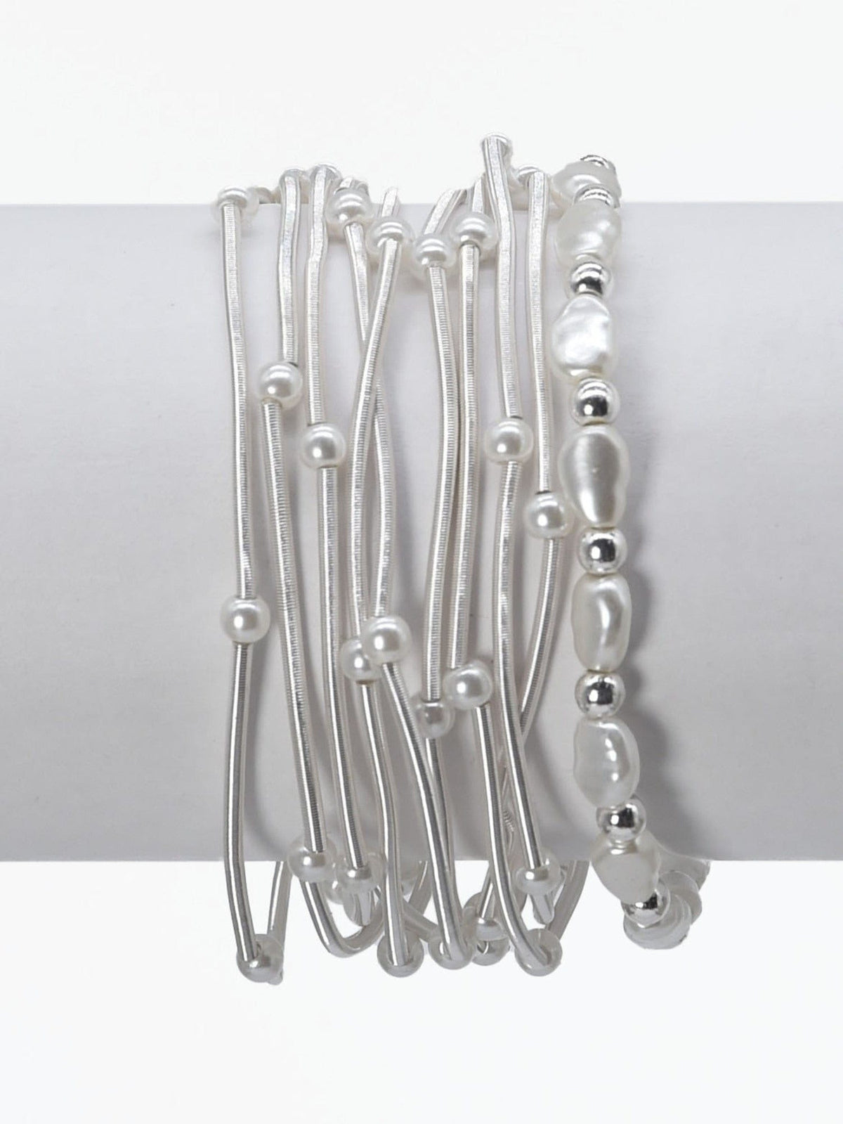 CB2180 Multi Strand Coil Bracelet With Pearls - MiMi Wholesale