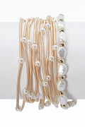 CB2180 Multi Strand Coil Bracelet With Pearls - MiMi Wholesale